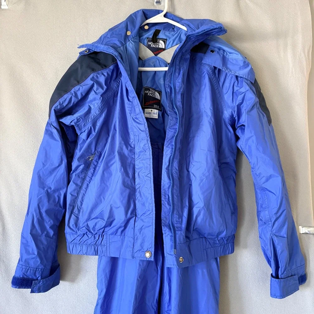 North Face Extreme Gore-Tex Ski Suit Jacket Bibs Blue Vintage Kids Youth 8 USA